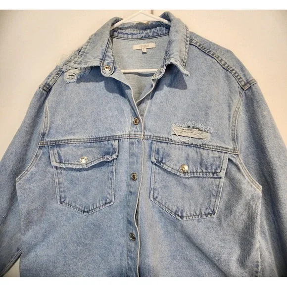 Veveret Women's Comfort Distressed Casual Denim Jacket Size L - Picture 2 of 8
